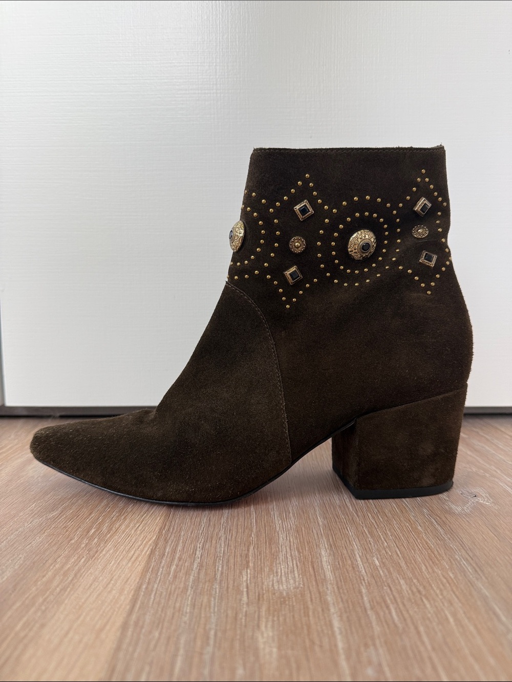 Sigerson Morrison Dark Brown Suede Studded Ankle Boots